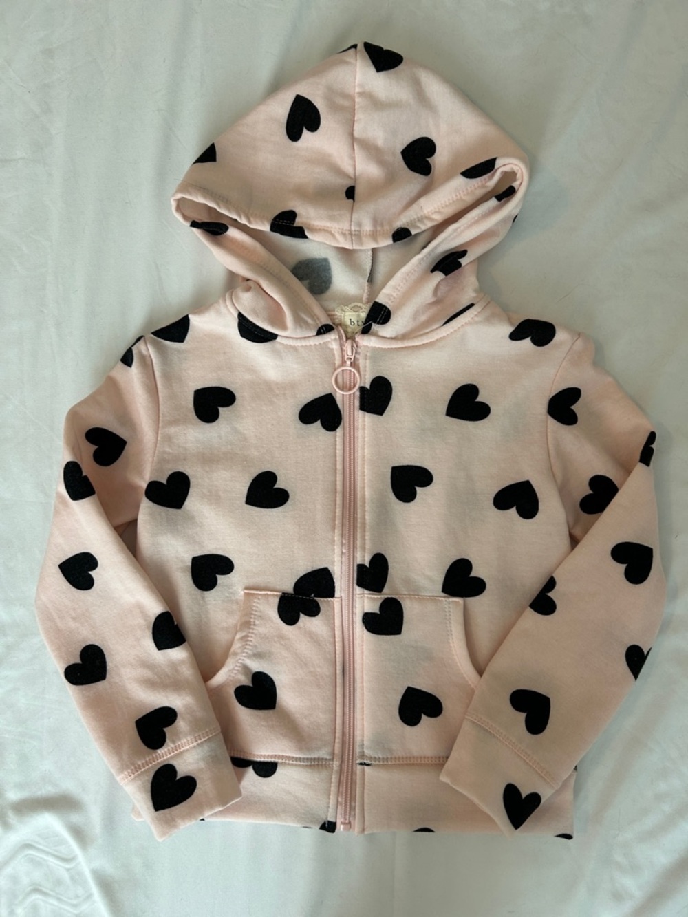 btween Pink Hoodie with Black Heart Print Size7